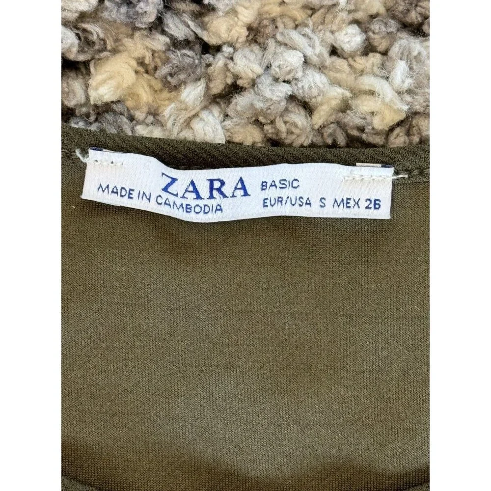 Zara Olive Green Midi Dress with Satin Scarf Belt - Size S - Picture 4 of 16